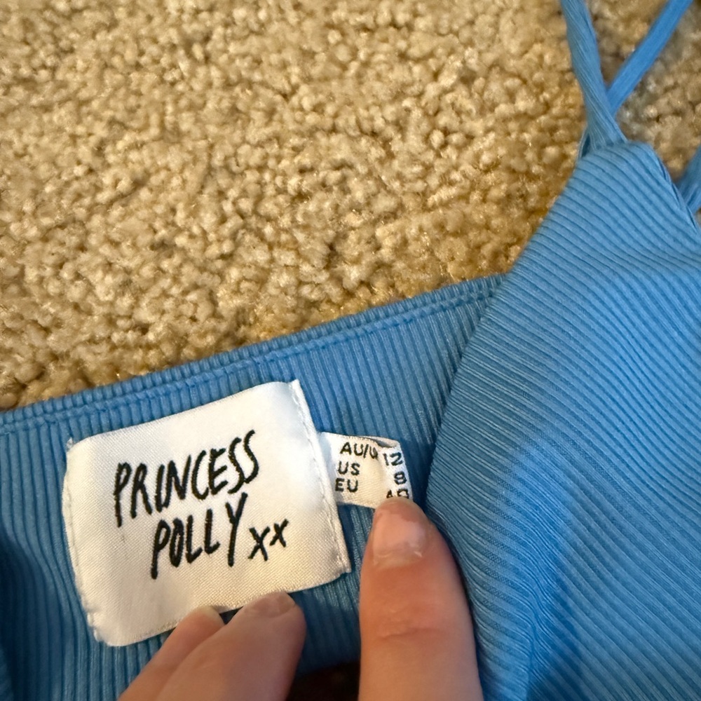 Princess Polly Sky Blue Ribbed Cutout One-Piece - Picture 4 of 5